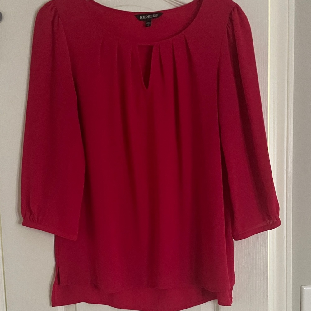 Express Women's Deep Red Pleated Keyhole Blouse